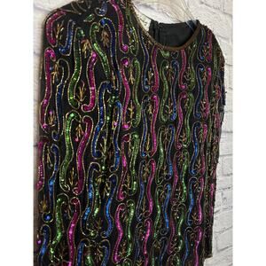 Sténay Vintage Multicolor Beaded Silk Women's Long Sleeve Formal Top SZ Small